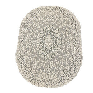 Vintage Ivory Table Cloth Tablecloth Lace Oval Dining Room Farmhouse 42 x 80"